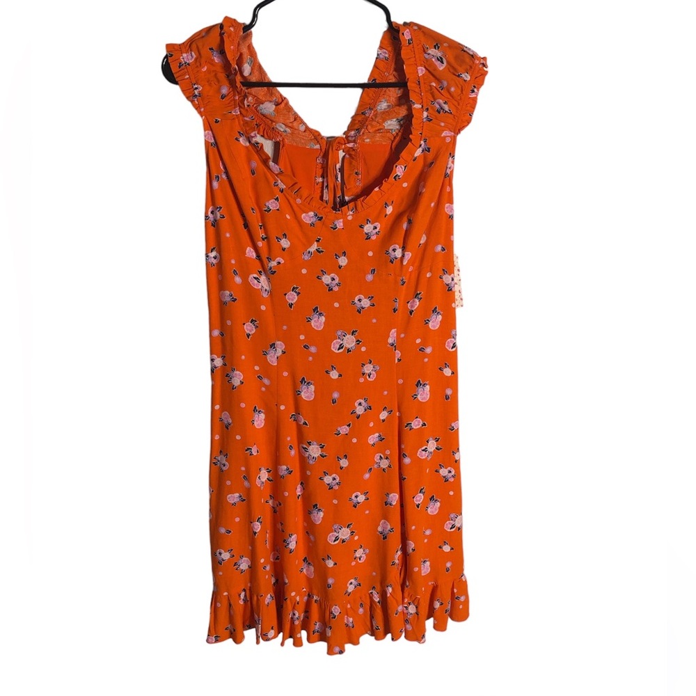 Free People Like A Lady Orange Mini Floral Dress NWT Size LARGE - Picture 4 of 10